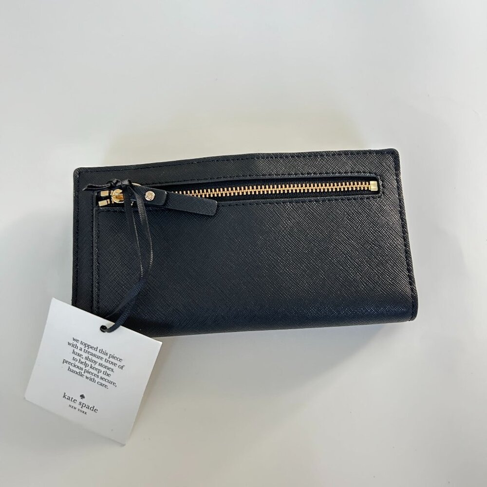 NWT Kate Spade Stacy Laurel Way Black Jeweled Wallet Bow Saffiano Leather - Picture 6 of 10